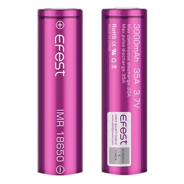 بطارية شيشة الكترونية بطارية ايفست EFEST IMR 18650 battery 3000mAh 35A بطارية شيشة الكترونية بطارية ايفست EFEST IMR 18650 battery 3000mAh 35A