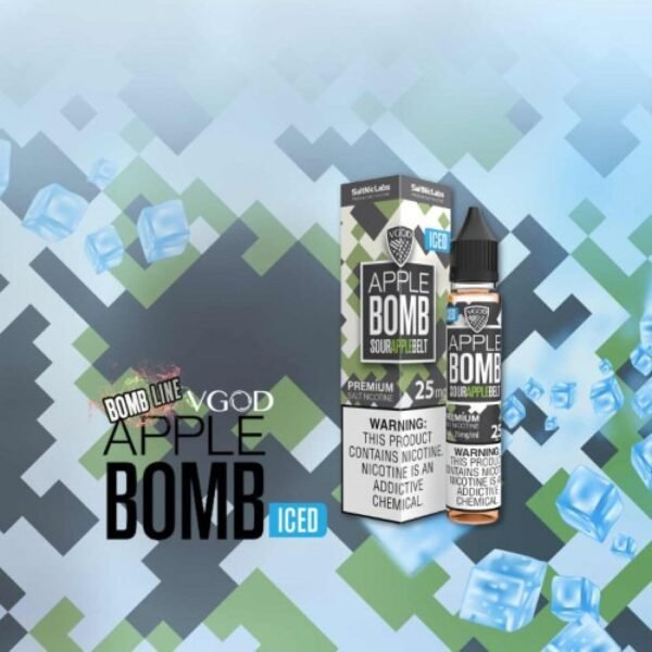 زجاجة وعلبة نكهة VGOD Apple Bomb سولت تفاح حامض بارد مع مكعبات ثلج