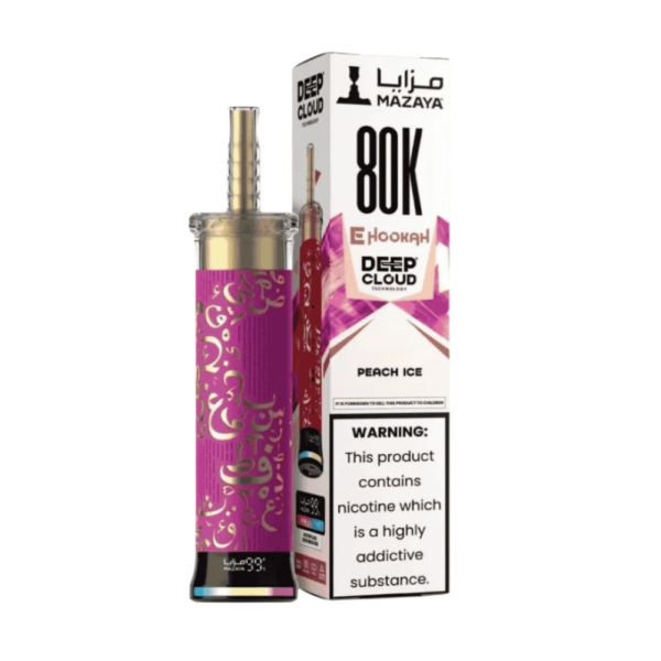 شيشة مزايا ديب كلاود 80K بنكهة Peach Ice مع العبوة المعروضة شيشة مزايا ديب كلاود 80K بنكهة Peach Ice مع العبوة المعروضة