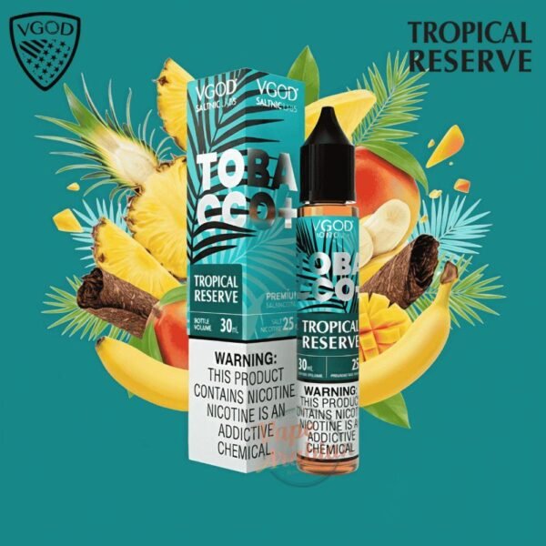 عبوة نكهة فيقود توباكو فواكه استوائية VGOD Tobacco Plus Tropical Reserve سولت نيكوتين 30 مل عبوة نكهة فيقود توباكو فواكه استوائية VGOD Tobacco Plus Tropical Reserve سولت نيكوتين 30 مل
