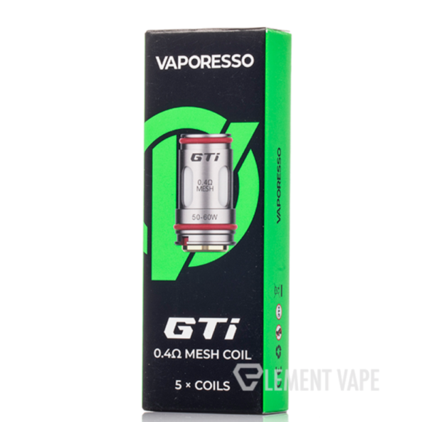 كويلات VAPORESSO GTi مقاومة 0 4 أوم بشبكة معدنية فضية داخل عبوة خضراء كويلات VAPORESSO GTi مقاومة 0 4 أوم بشبكة معدنية فضية داخل عبوة خضراء