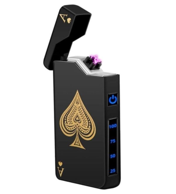 ولاعة كهربائية فضية على شكل ورقة الآس من ورق اللعب مع شاشة LED ورأس مائل ولاعة كهربائية فضية على شكل ورقة الآس من ورق اللعب مع شاشة LED ورأس مائل