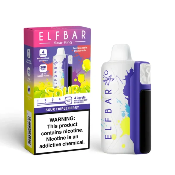 جهاز ELF BAR Sour King 30K مع علبته بنكهة Sour Triple Berry جهاز ELF BAR Sour King 30K مع علبته بنكهة Sour Triple Berry